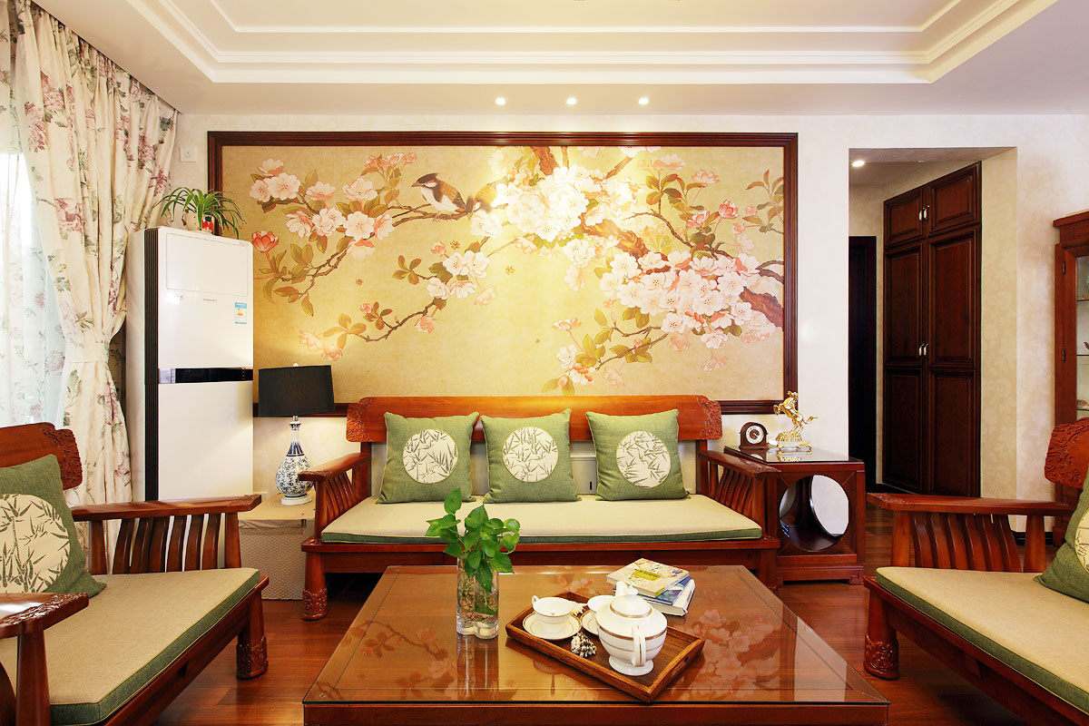 ,沙发背景墙,新中式风格