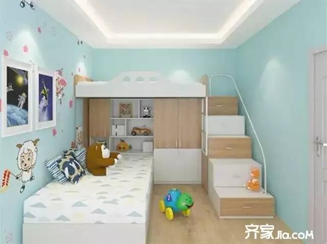 儿童房增加楼梯收纳柜,床下是孩子学习和娱乐空间,简约而不简单,收纳