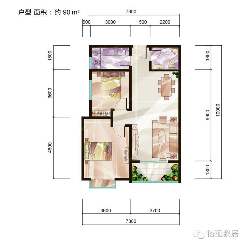 西安颐和郡【户】:李先生【户型】:两室一厅【面积】:约90平方