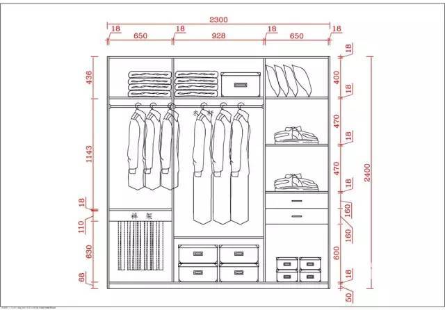 衣柜内部格局尺寸,要根据使用者的个人生活习惯,还有房间的大小来决定