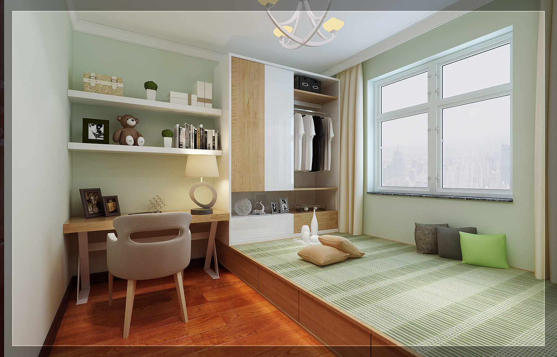 二居室装修,90平米装修,5-10万装修,混搭风格,绿色