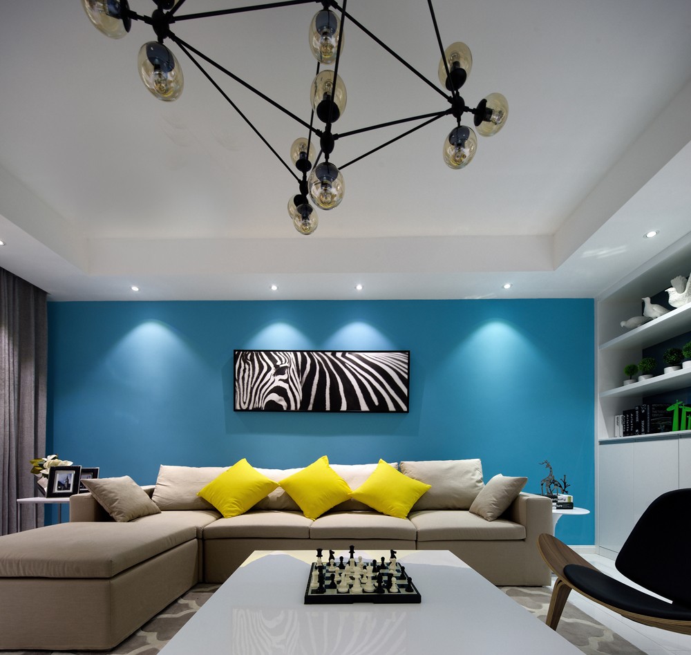 三居室装修,130平米装修,15-20万装修,客厅,现代简约风格,蓝色