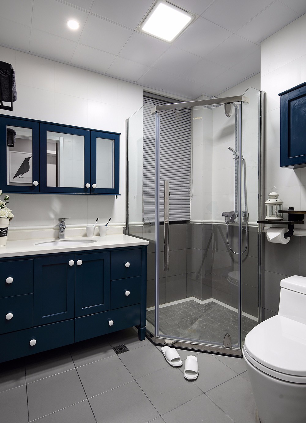110平米装修,三居室装修,10-15万装修,卫生间,美式风格,浴室柜,灰色