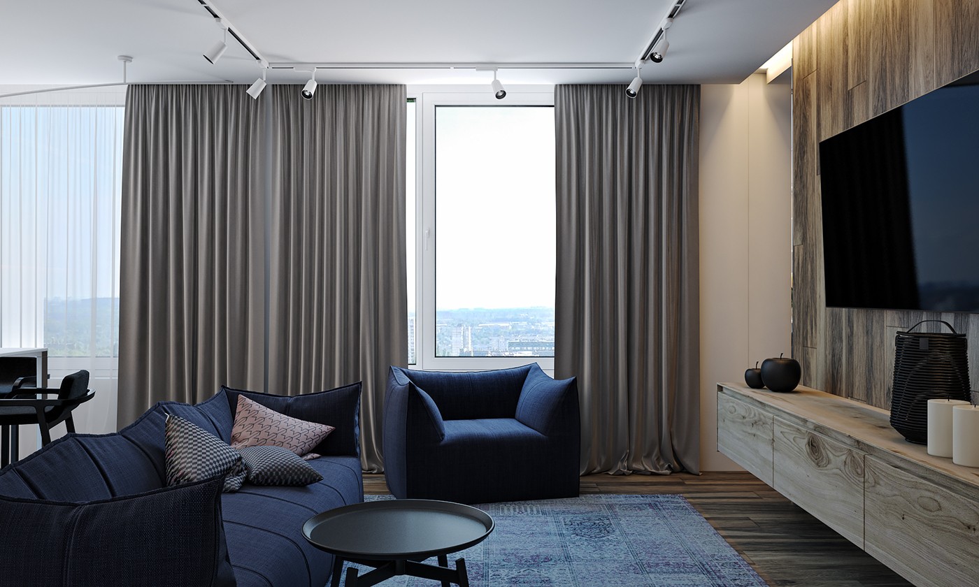 公寓装修,小户型装修,5-10万装修,客厅,简约风格,窗帘,灰色