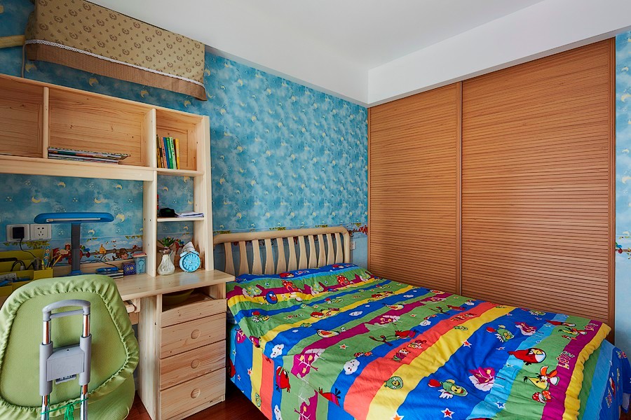 三居室装修,120平米装修,5-10万装修,蓝色,儿童房,简约风格,中式风格