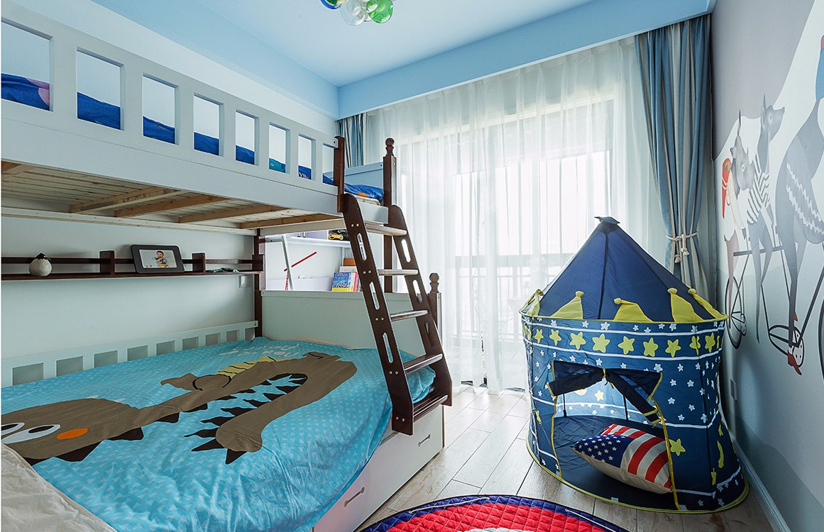 二居室装修,5-10万装修,90平米装修,北欧风格,儿童房,蓝色