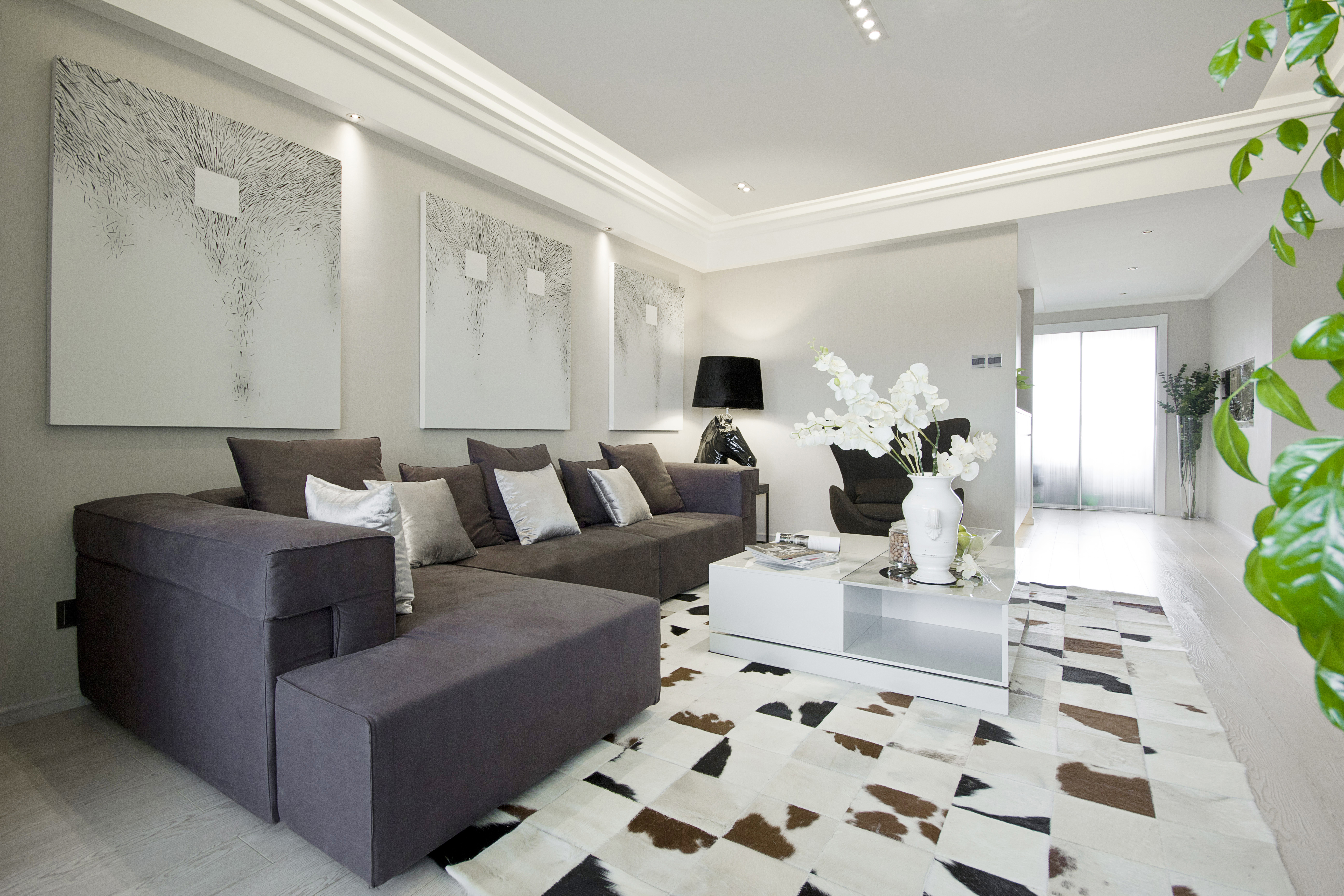 三居室装修,110平米装修,10-15万装修,现代简约风格,白色,地毯,沙发,沙发背景墙