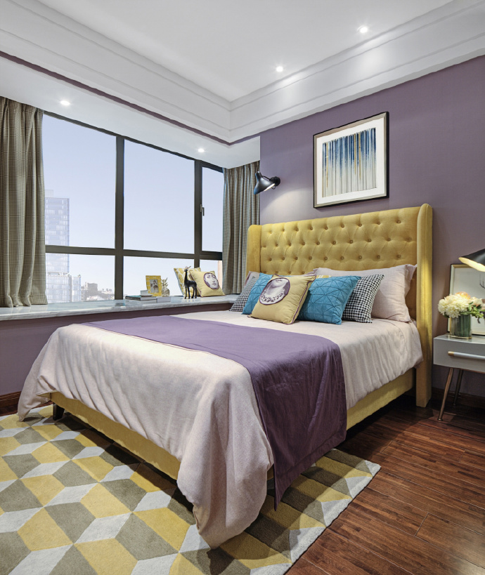 100平米装修,三居室装修,10-15万装修,现代简约风格,飘窗,紫色