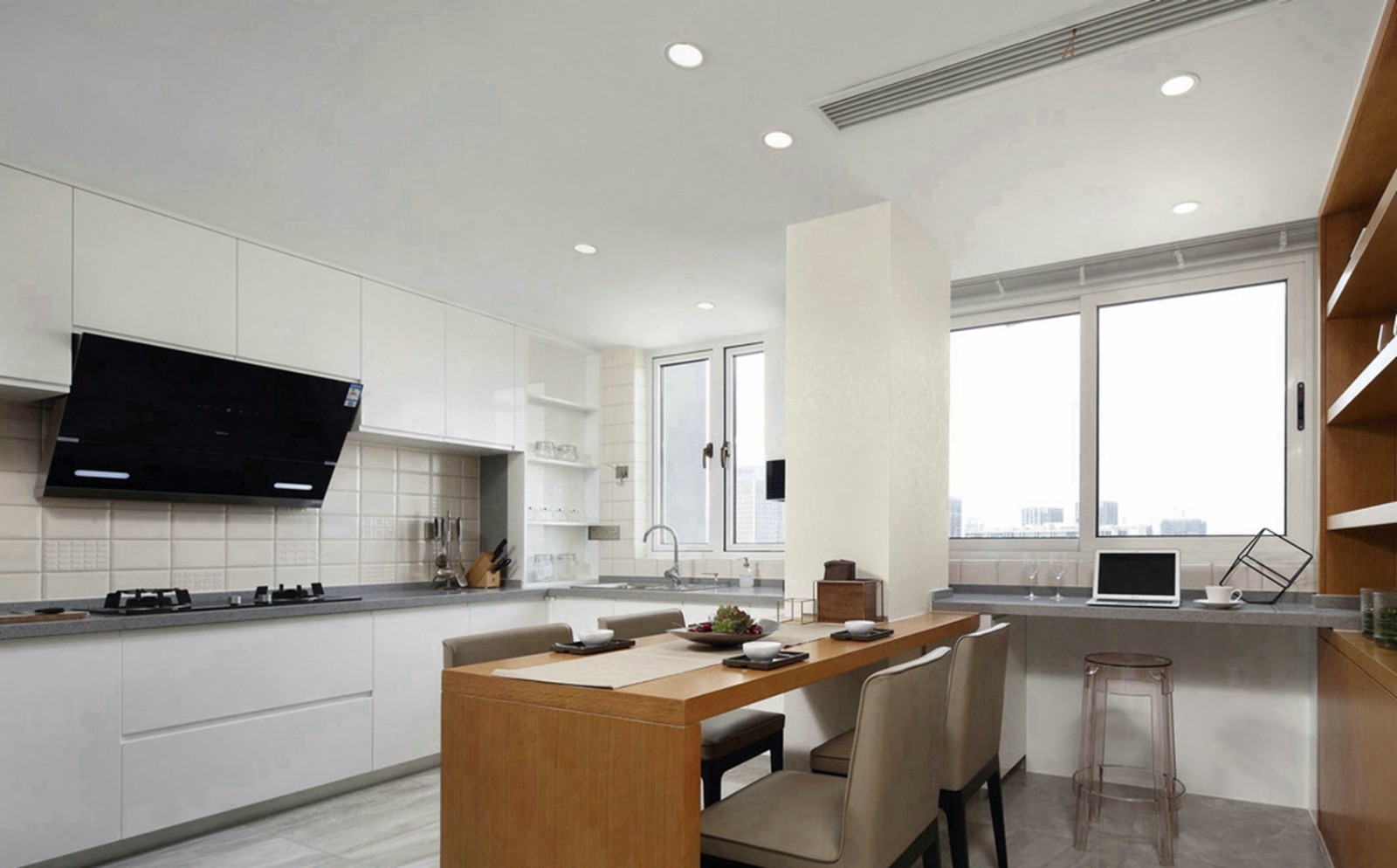 130平米装修,三居室装修,15-20万装修,厨房,现代简约风格,白色
