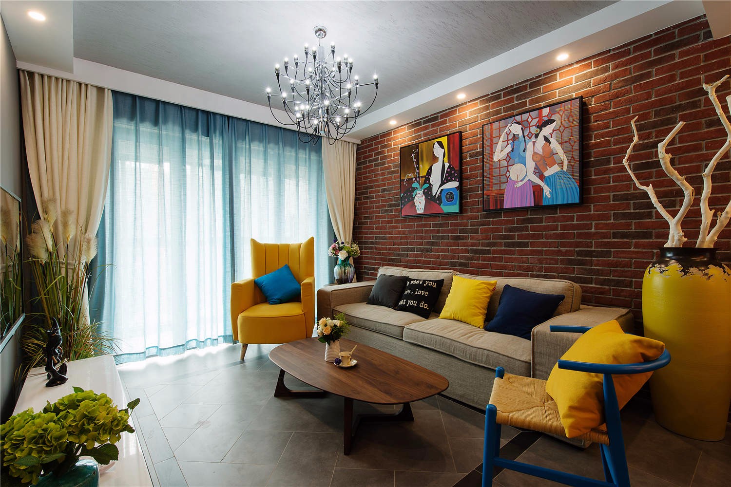 二居室装修,80平米装修,5-10万装修,客厅,混搭风格,沙发背景墙
