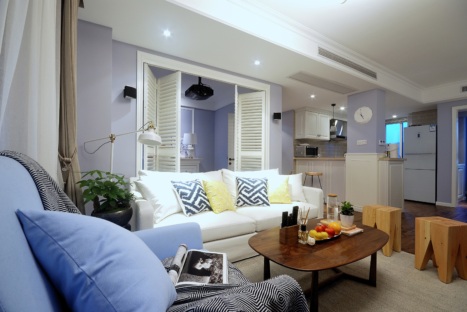 三居室装修,130平米装修,15-20万装修,美式风格,沙发,蓝色