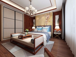 咖啡色中式现代装修风格卧室装饰效果图