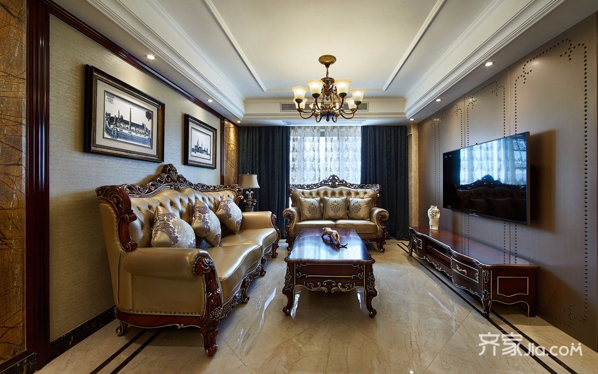 20万以上装修,三居室装修,120平米装修,欧式风格,客厅,沙发,咖啡色