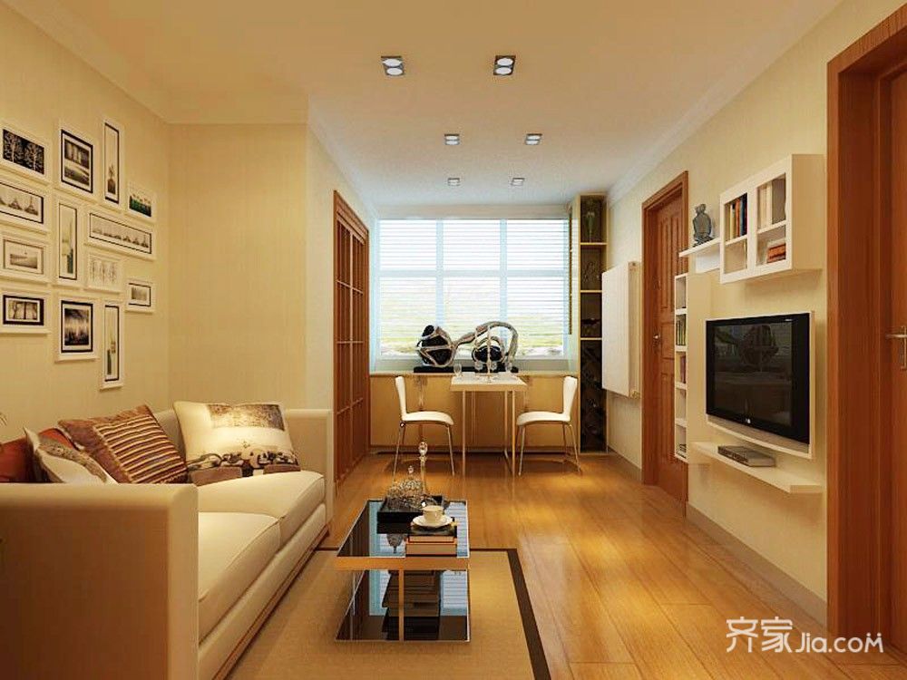 小户型装修,3万-5万装修,60平米装修,客厅,现代简约风格,沙发背景墙,黄色