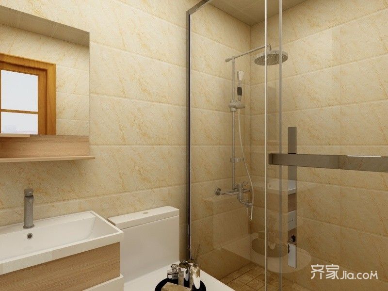 10-15万装修,二居室装修,复式装修,90平米装修,简约风格,卫生间,黄色