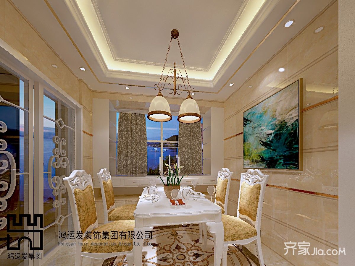 豪华型装修,大户型,140平米以上装修,简欧风格,餐厅,餐厅背景墙,金色