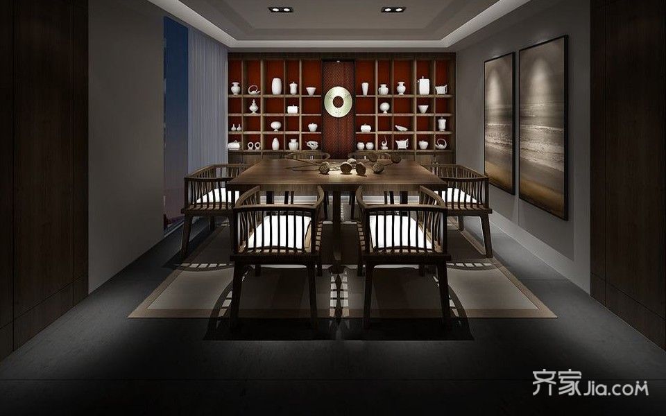 大户型,20万以上装修,四房装修,140平米以上装修,中式风格,茶室