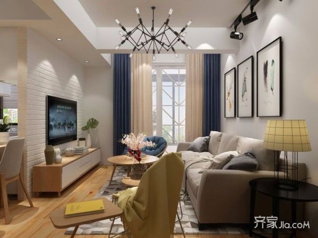 60平米宜家风格客厅装修效果图3/4