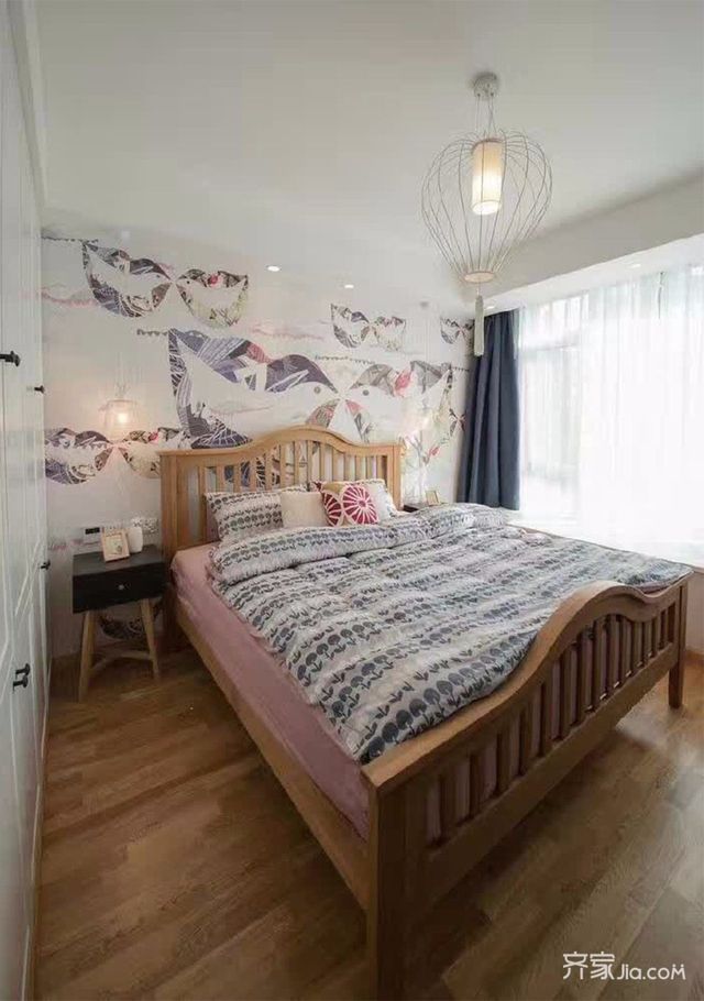 90㎡混搭装修卧室实景图3/6