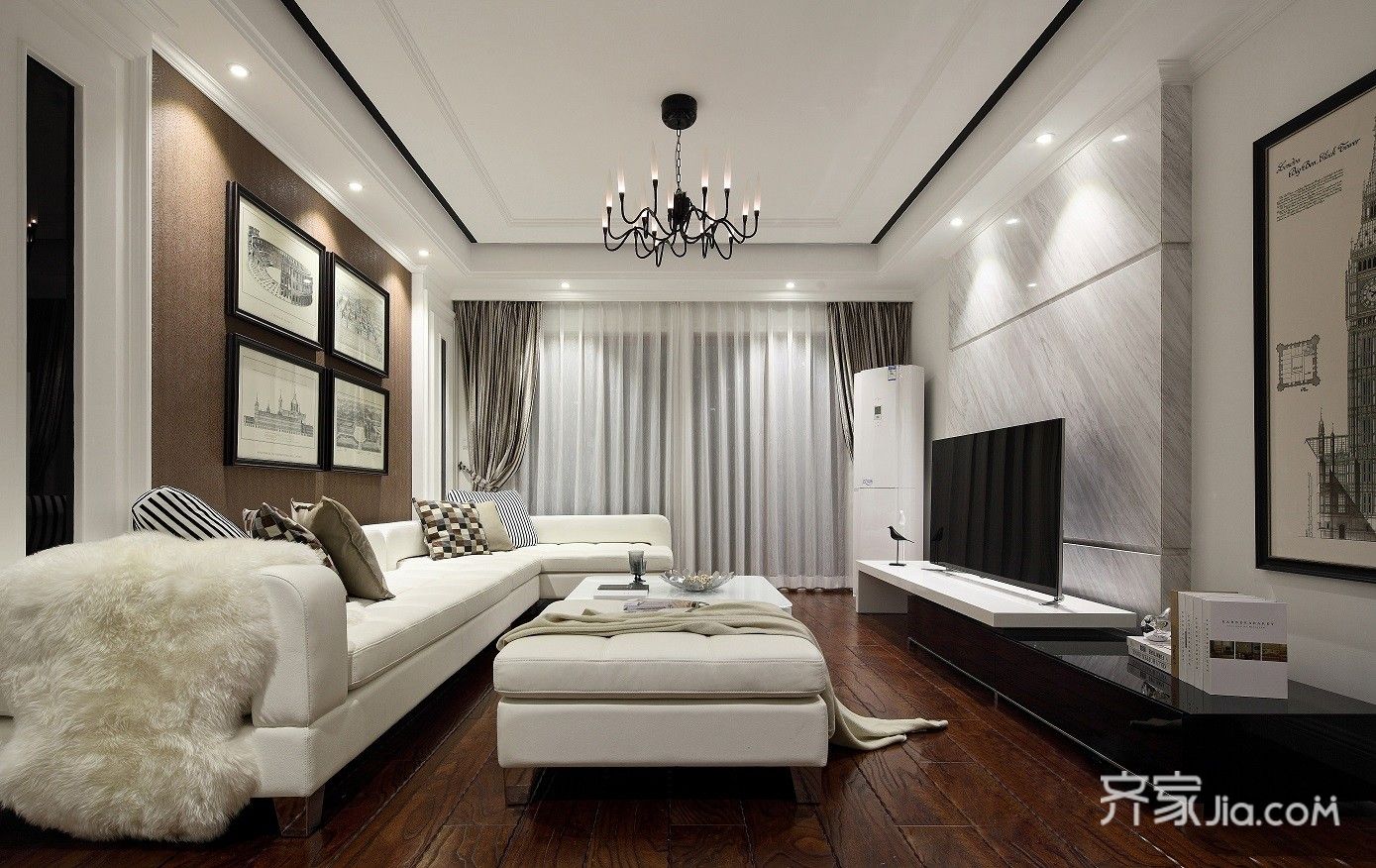 5-10万装修,二居室装修,90平米装修,混搭风格,客厅,白色,电视背景墙