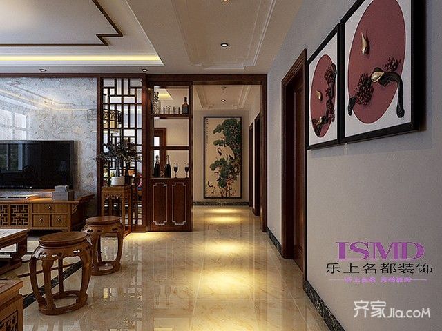 三居室中式风格装修客厅过道1/7