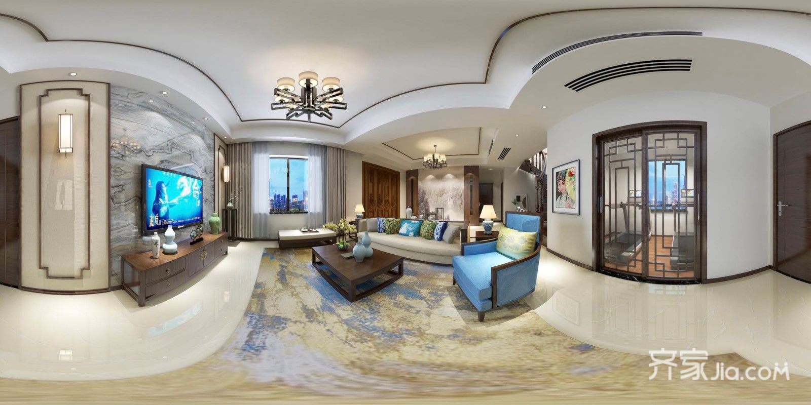 20万以上装修,别墅装修,140平米以上装修,中式风格,客厅,白色,沙发背景墙