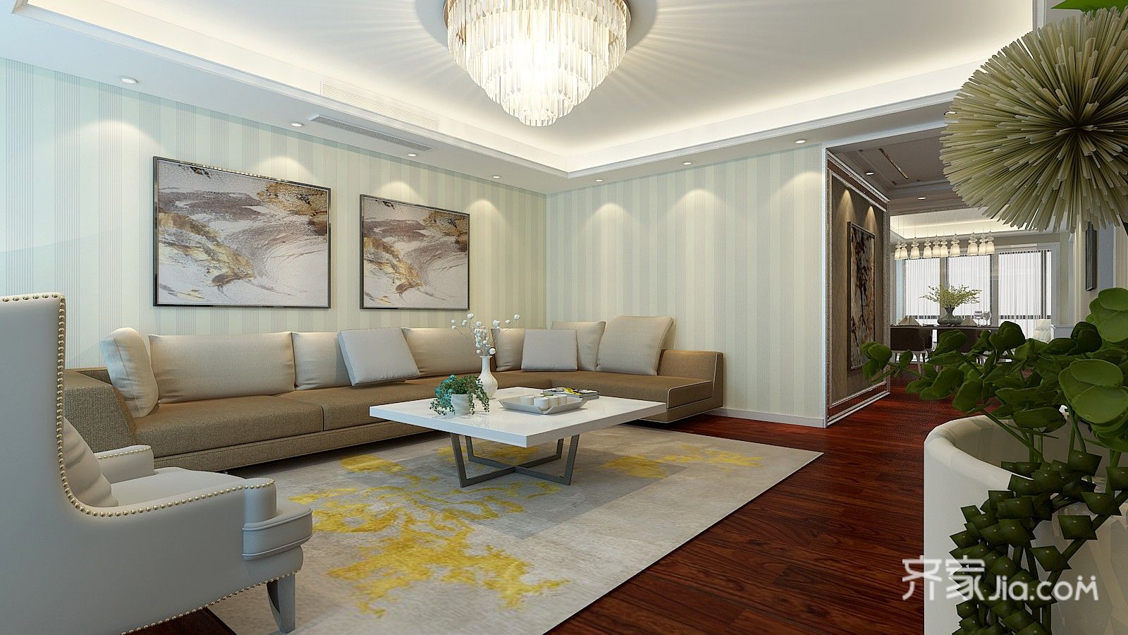 万143平米现代四房装修效果图,九洲城143㎡现代风格
