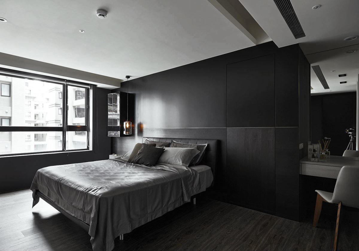 140平米以上装修,三居室装修,15-20万装修,公寓装修,现代简约风格,卧室,卧室背景墙,黑白,灰色