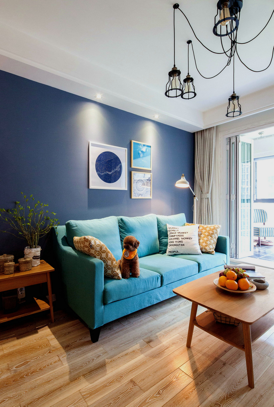 5-10万装修,一居室装修,70平米装修,北欧风格,客厅,沙发背景墙,蓝色