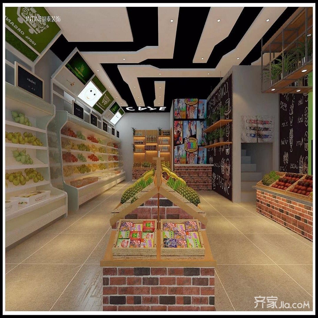 6万70平米简约大平层装修效果图,万达金街水果店案例