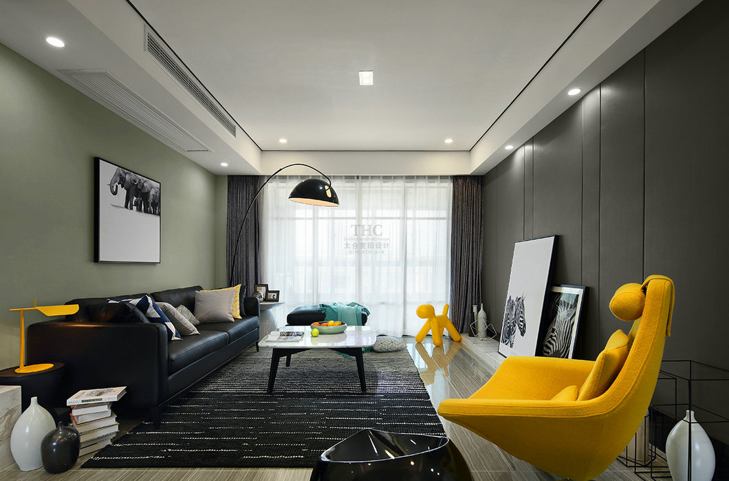 110平米装修,15-20万装修,三居室装修,现代简约风格,沙发背景墙,灰色