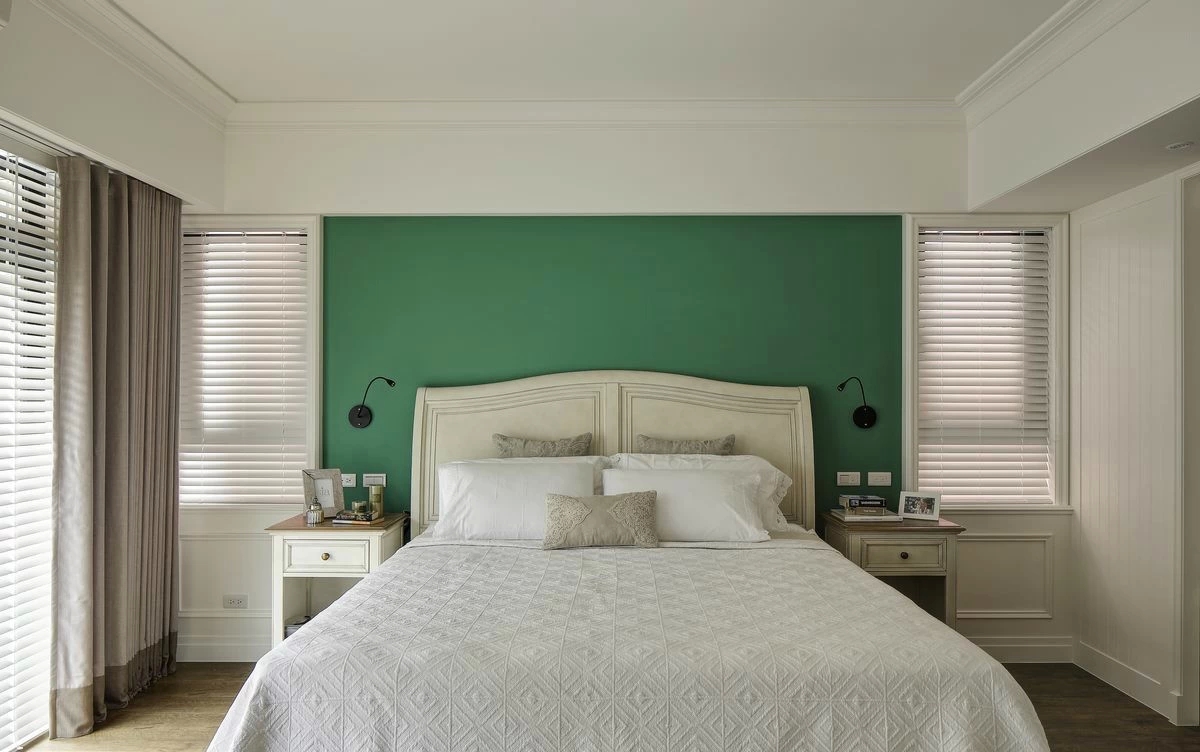 二居室装修,20万以上装修,美式风格,140平米以上装修,卧室背景墙,绿色