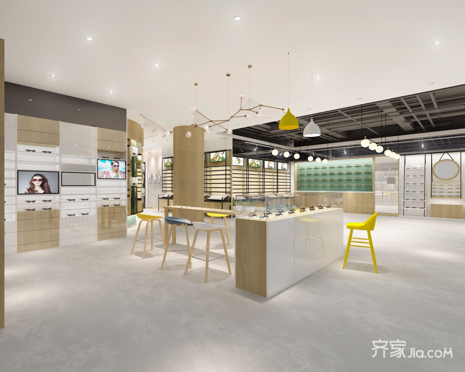0万280平米现代商铺装修装修效果图,眼镜店装修案例效果图-齐家装修网
