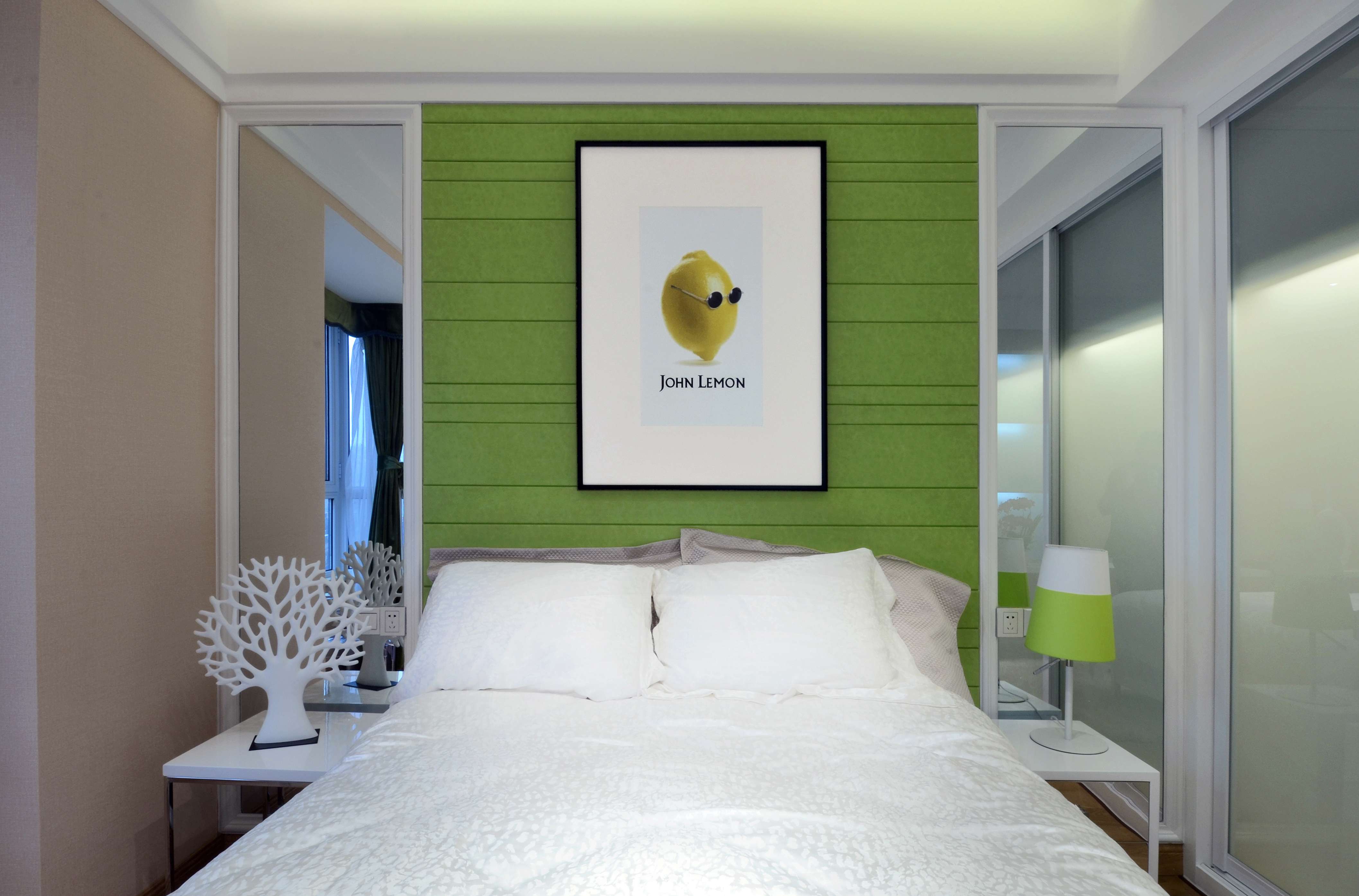 70平米装修,二居室装修,10-15万装修,现代简约风格,卧室背景墙,绿色