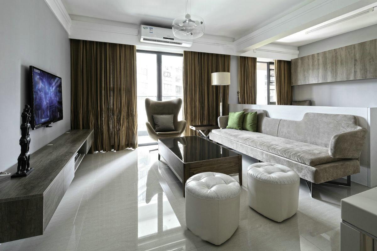130平米装修,15-20万装修,现代简约风格,三居室装修,沙发,窗帘,灰色