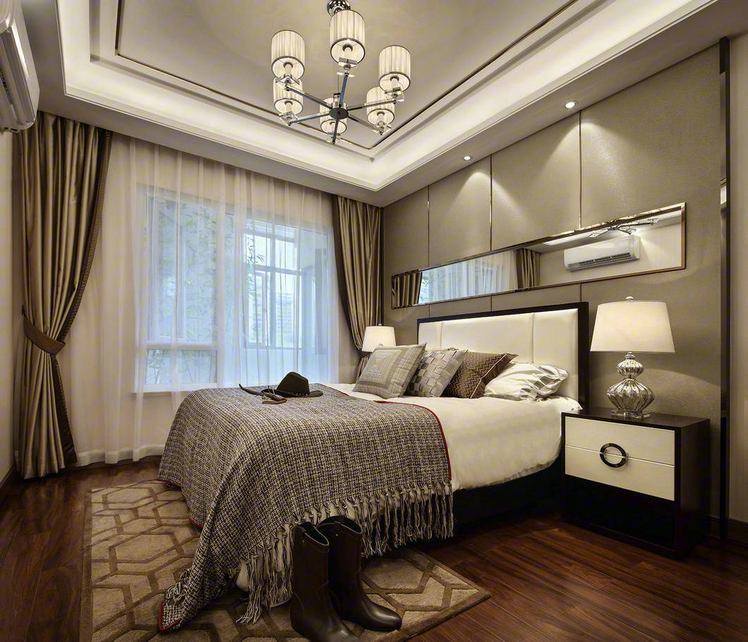 120平米装修,三居室装修,15-20万装修,现代简约风格,卧室背景墙,灰色