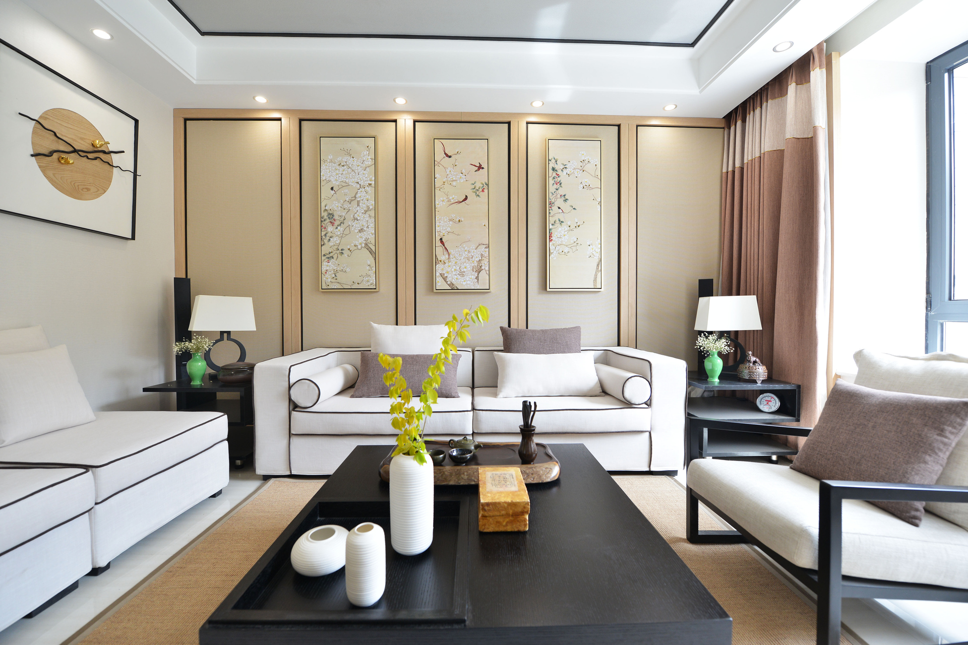 三居室装修,120平米装修,15-20万装修,中式风格,客厅,沙发,茶几