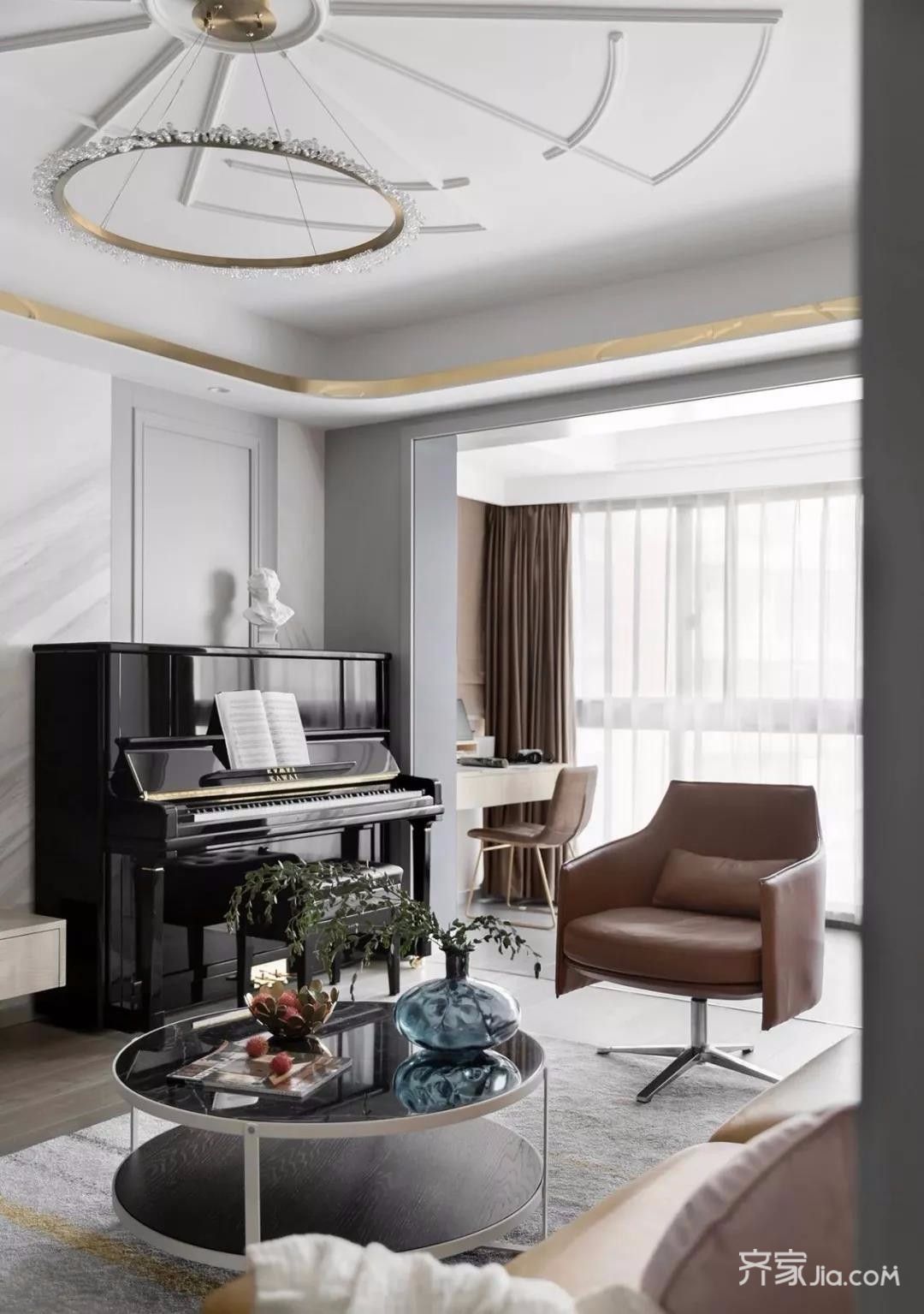 现代风格客厅钢琴电视背景墙效果图 – 设计本装修效果图