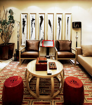 中式风格艺术客厅沙发背景墙装修效果图