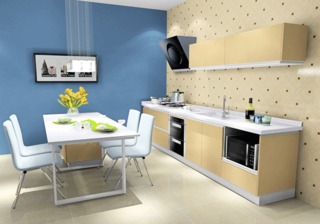 现代简约风格简洁黄色厨房餐厅背景墙设计图
