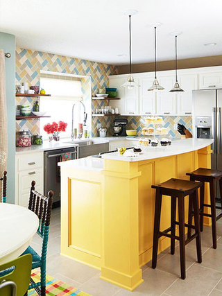欧式风格小清新黄色厨房吧台效果图