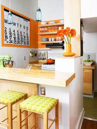 欧式风格小清新橙色厨房橱柜定制