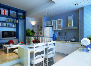 欧式风格小清新蓝色厨房橱柜安装图