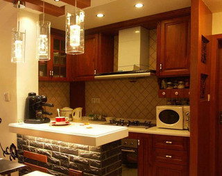 中式风格实用红色厨房橱柜安装图