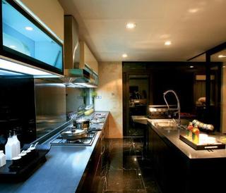 新中式风格时尚黑色厨房吧台装修图片