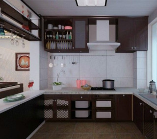 中式风格简洁红色厨房橱柜效果图