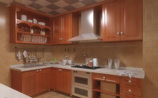 中式风格大气暖色调厨房橱柜设计