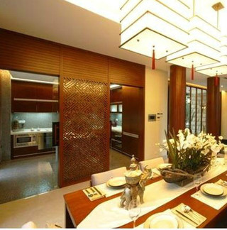 中式风格大气黄色厨房橱柜效果图