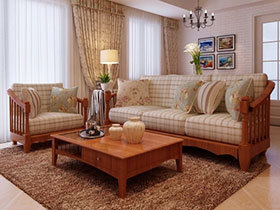米色实木框架布艺沙发7图展示