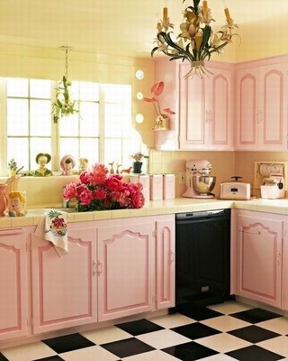 田园风格大气粉色厨房橱柜安装图